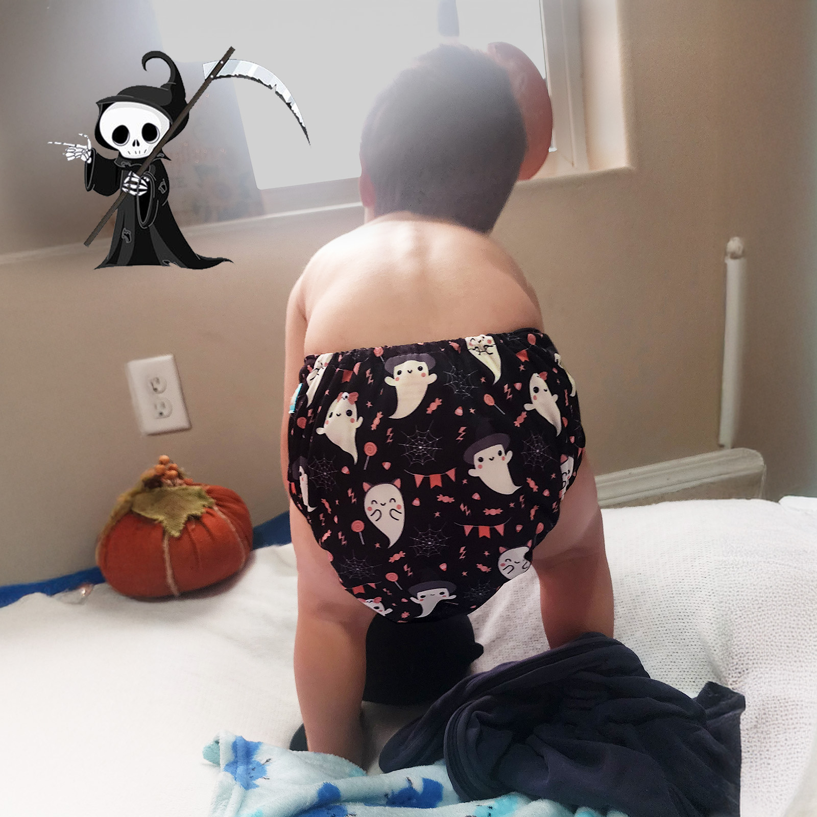 Halloween Cloth Diaper One Size Adjustable Reusable Diapers for Babies (Ghost, QD99A)