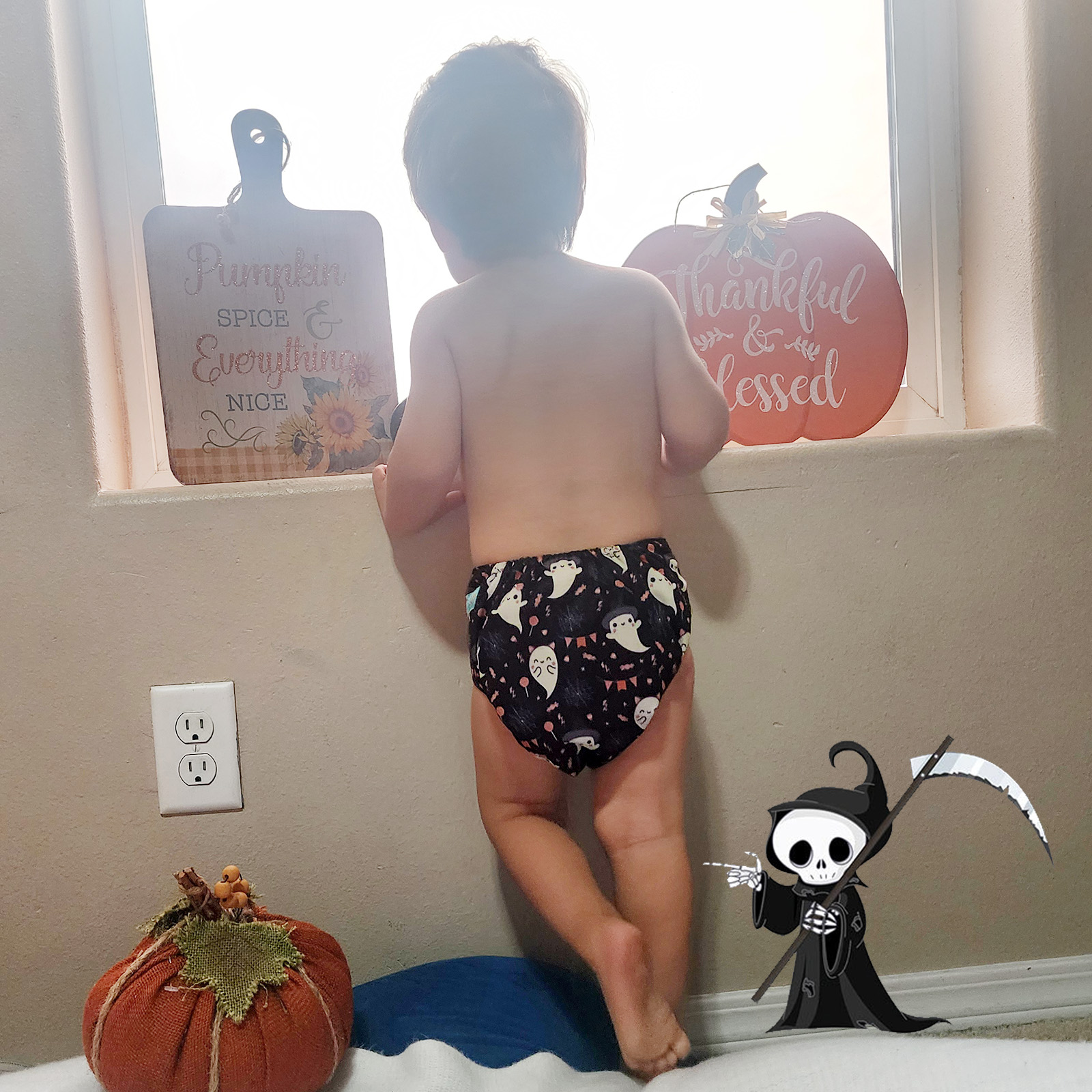 Halloween Cloth Diaper One Size Adjustable Reusable Diapers for Babies (Ghost, QD99A)