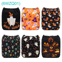 6-Pack Halloween Cloth Diapers with 6 Microfiber Inserts - One Size Reusable and Adjustable Pocket Diapers for Infants & Toddlers