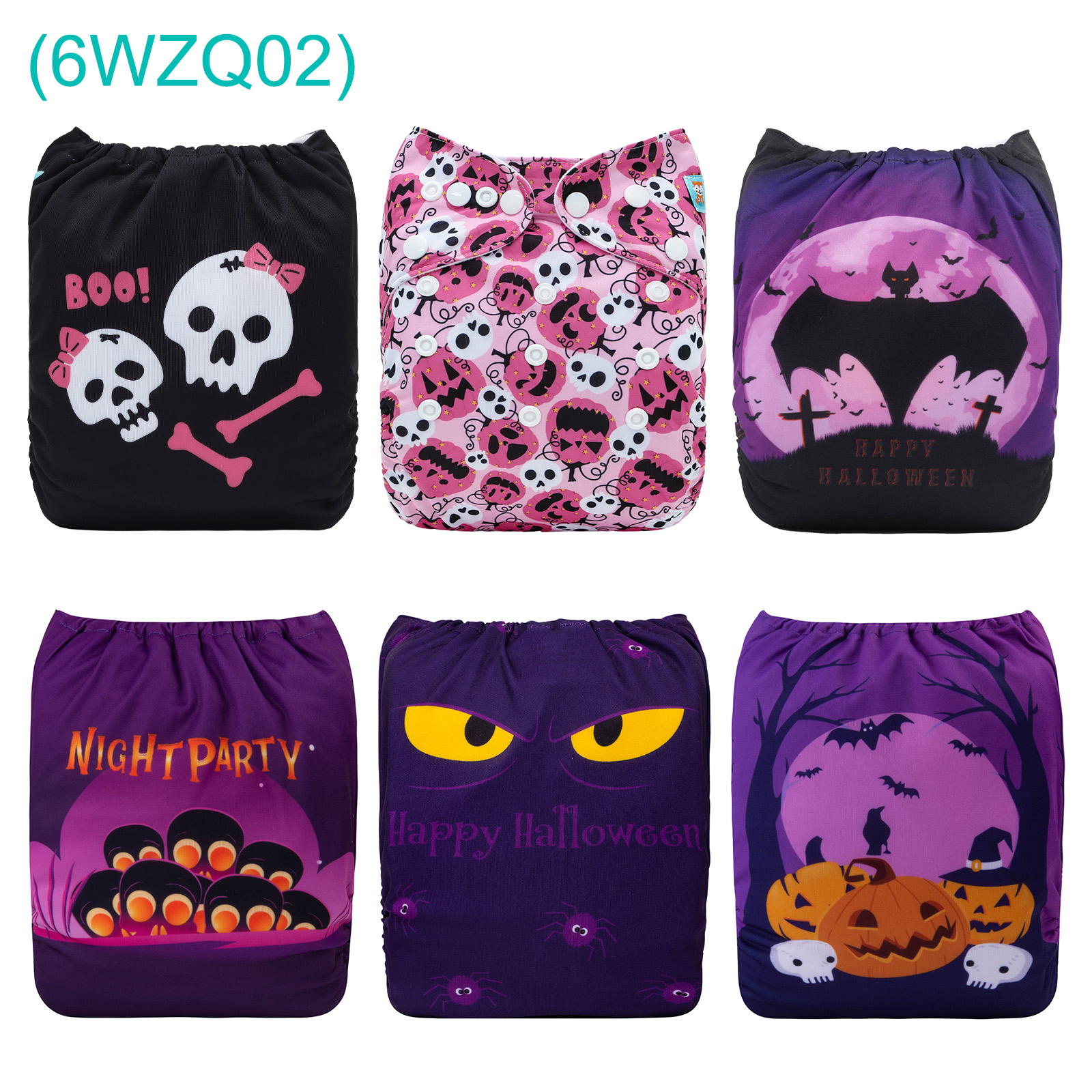 6-Pack Halloween Cloth Diapers with 6 Microfiber Inserts - One Size Reusable and Adjustable Pocket Diapers for Infants & Toddlers