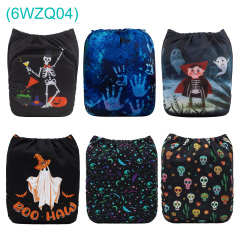 6-Pack Halloween Cloth Diapers with 6 Microfiber Inserts - One Size Reusable and Adjustable Pocket Diapers for Infants & Toddlers