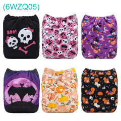 6-Pack Halloween Cloth Diapers with 6 Microfiber Inserts - One Size Reusable and Adjustable Pocket Diapers for Infants & Toddlers