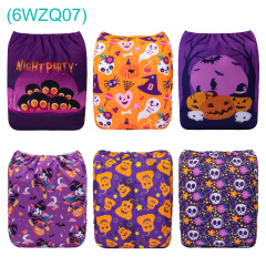 6-Pack Halloween Cloth Diapers with 6 Microfiber Inserts - One Size Reusable and Adjustable Pocket Diapers for Infants & Toddlers
