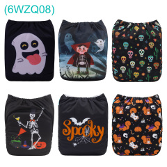 6-Pack Halloween Cloth Diapers with 6 Microfiber Inserts - One Size Reusable and Adjustable Pocket Diapers for Infants & Toddlers