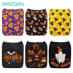 6-Pack Halloween Cloth Diapers with 6 Microfiber Inserts - One Size Reusable and Adjustable Pocket Diapers for Infants & Toddlers