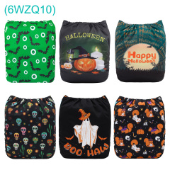 6-Pack Halloween Cloth Diapers with 6 Microfiber Inserts - One Size Reusable and Adjustable Pocket Diapers for Infants & Toddlers