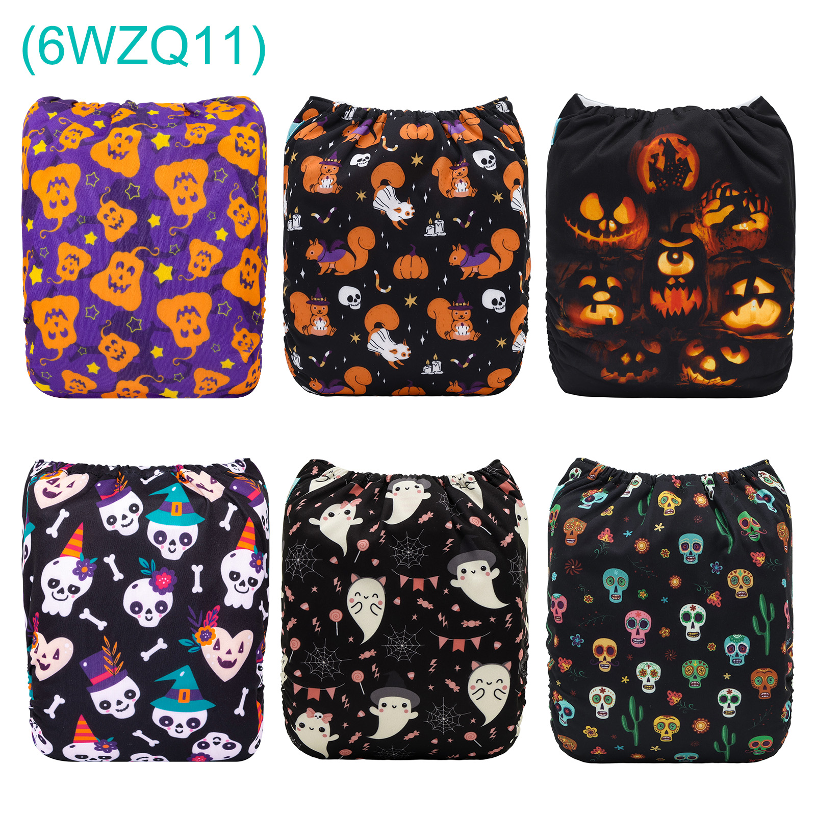6-Pack Halloween Cloth Diapers with 6 Microfiber Inserts - One Size Reusable and Adjustable Pocket Diapers for Infants & Toddlers
