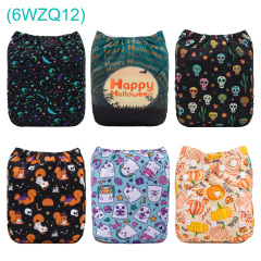 6-Pack Halloween Cloth Diapers with 6 Microfiber Inserts - One Size Reusable and Adjustable Pocket Diapers for Infants & Toddlers