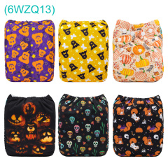 6-Pack Halloween Cloth Diapers with 6 Microfiber Inserts - One Size Reusable and Adjustable Pocket Diapers for Infants & Toddlers