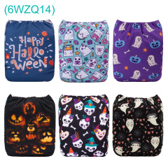 6-Pack Halloween Cloth Diapers with 6 Microfiber Inserts - One Size Reusable and Adjustable Pocket Diapers for Infants & Toddlers