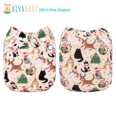 All In One Diaper with Pocket Sewn-in one 4-layer Bamboo blend insert (Cat, AO-ED31A)