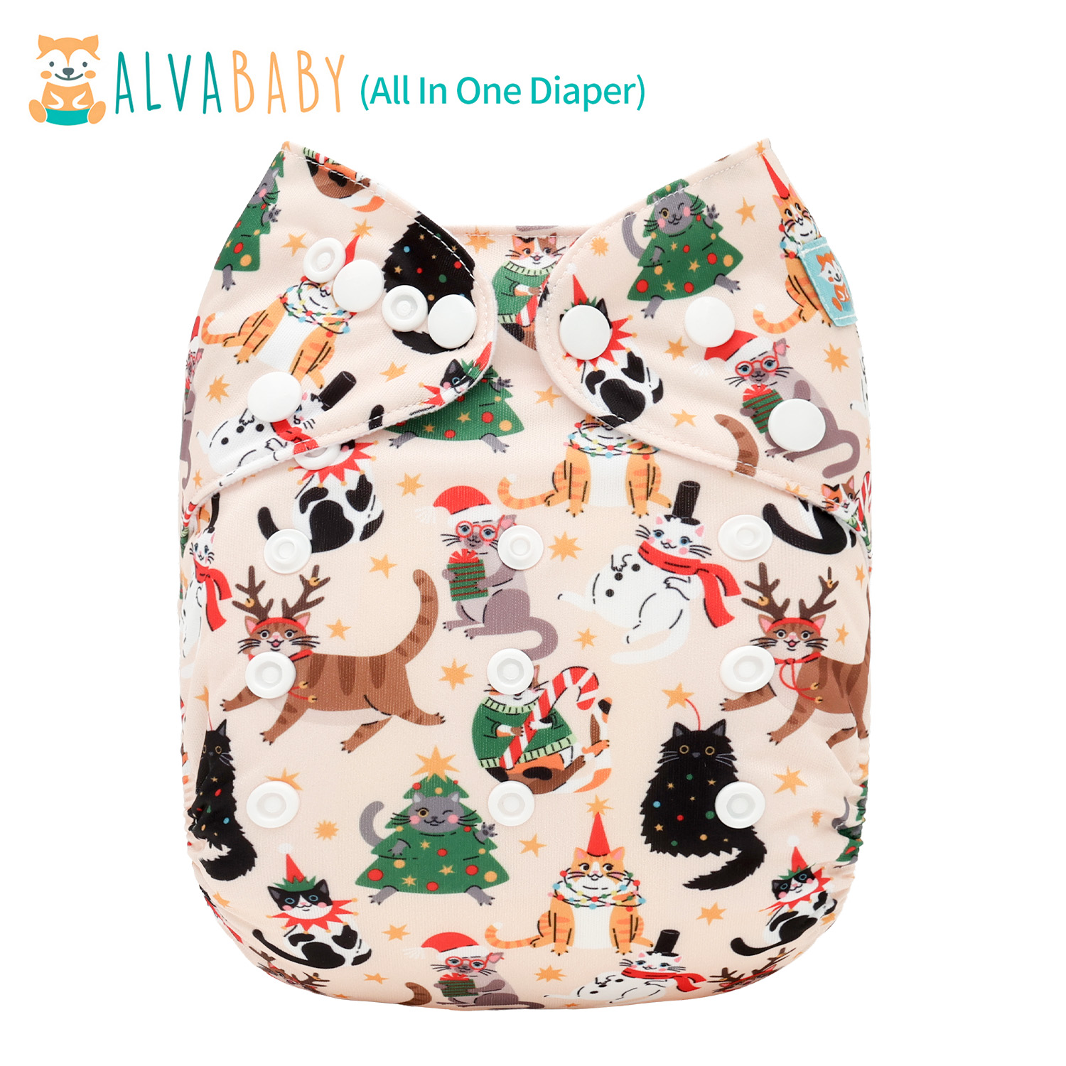 All In One Diaper with Pocket Sewn-in one 4-layer Bamboo blend insert (Cat, AO-ED31A)