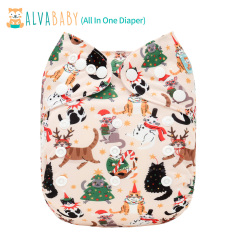 All In One Diaper with Pocket Sewn-in one 4-layer Bamboo blend insert (Cat, AO-ED31A)