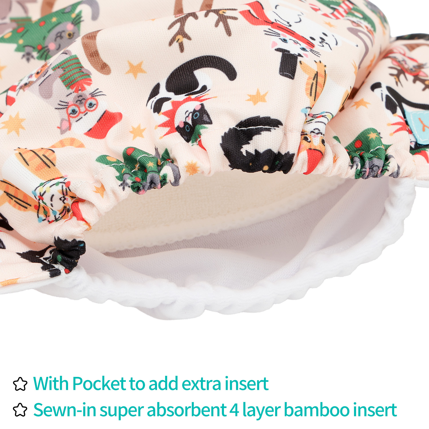 All In One Diaper with Pocket Sewn-in one 4-layer Bamboo blend insert (Cat, AO-ED31A)