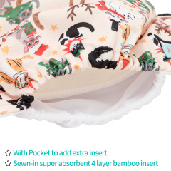 All In One Diaper with Pocket Sewn-in one 4-layer Bamboo blend insert (Cat, AO-ED31A)