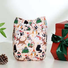 All In One Diaper with Pocket Sewn-in one 4-layer Bamboo blend insert (Cat, AO-ED31A)