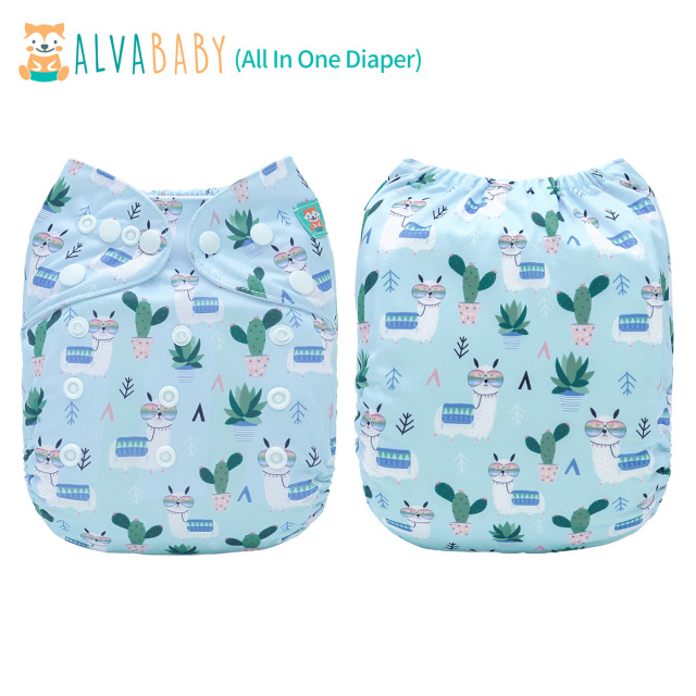 All In One Diaper with Pocket Sewn-in one 4-layer Bamboo blend insert (Sheep AO-ED32A)