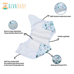 All In One Diaper with Pocket Sewn-in one 4-layer Bamboo blend insert (Sheep AO-ED32A)
