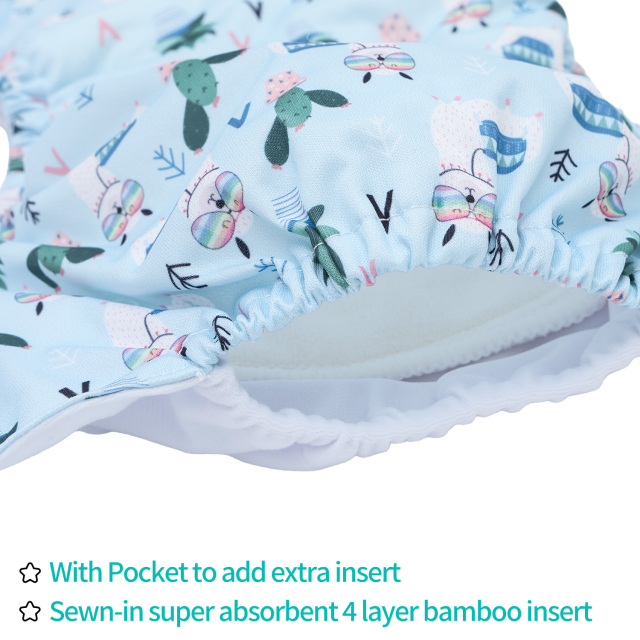 All In One Diaper with Pocket Sewn-in one 4-layer Bamboo blend insert (Sheep AO-ED32A)