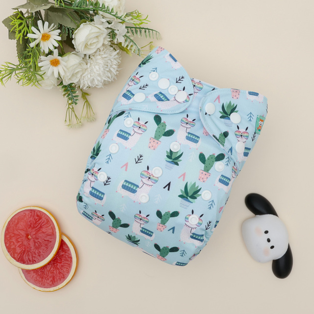 All In One Diaper with Pocket Sewn-in one 4-layer Bamboo blend insert (Sheep AO-ED32A)