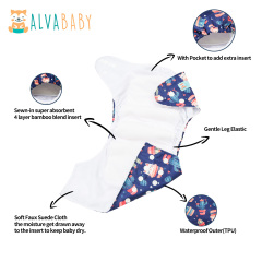 All In One Diaper with Pocket Sewn-in one 4-layer Bamboo blend insert-Cat(AO-EW61A)