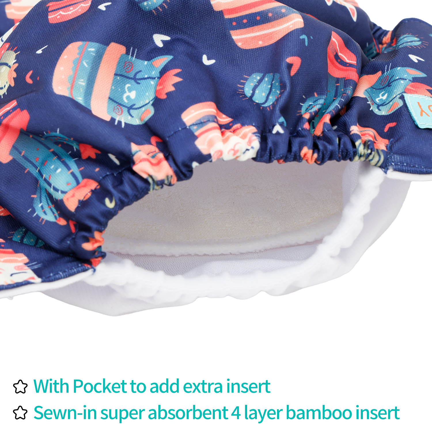 All In One Diaper with Pocket Sewn-in one 4-layer Bamboo blend insert-Cat(AO-EW61A)