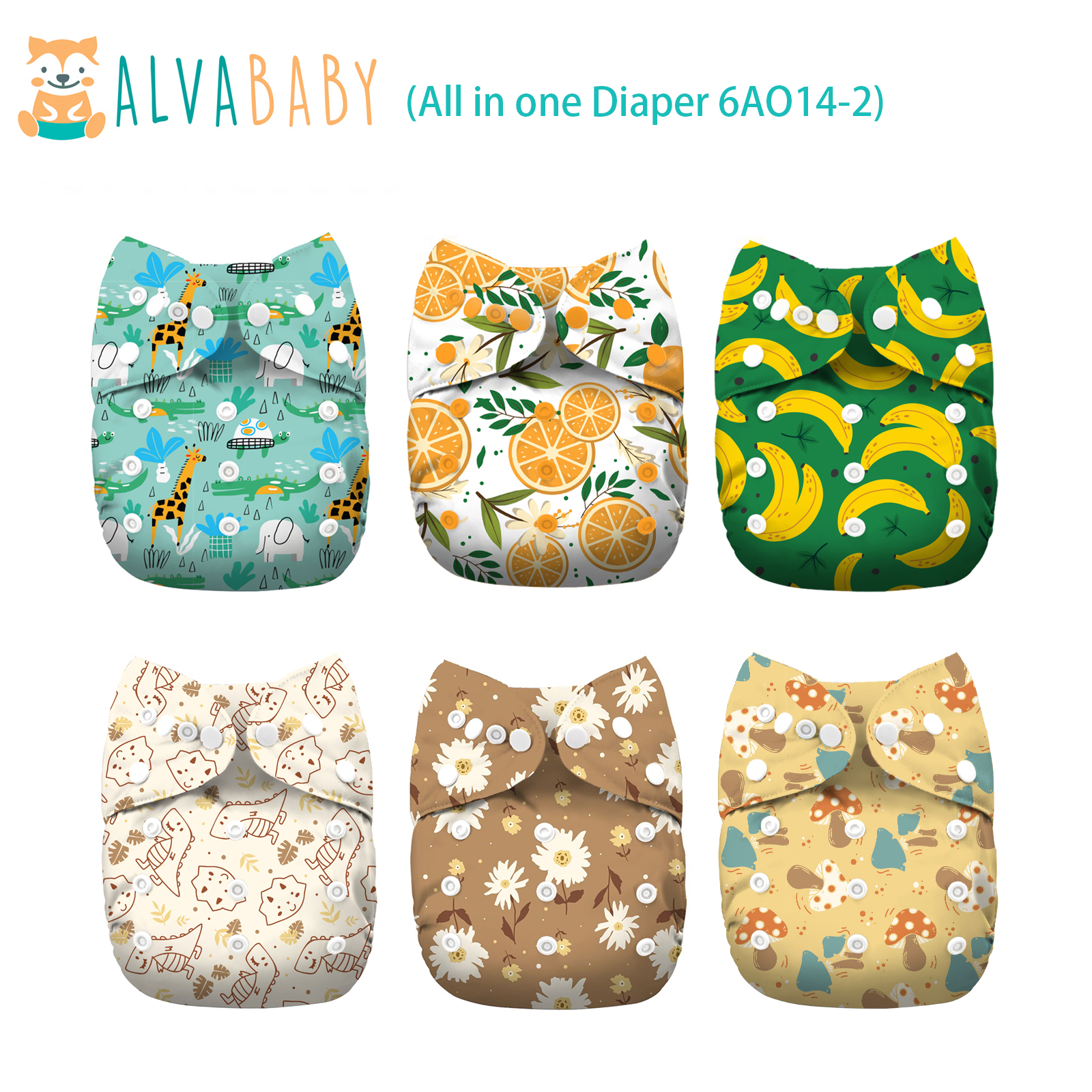 6-Pack All In One Diapers - One Size Adjustable & Reusable AIO Cloth Diaper for Infants & Toddlers