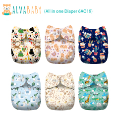 6-Pack All In One Diapers - One Size Adjustable & Reusable AIO Cloth Diaper for Infants & Toddlers