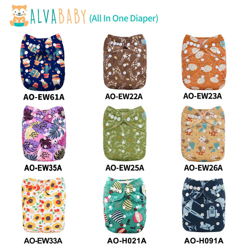 (Various Patterns) All In One Diaper - One Size Adjustable & Reusable AIO Cloth Diaper for Infants & Toddlers