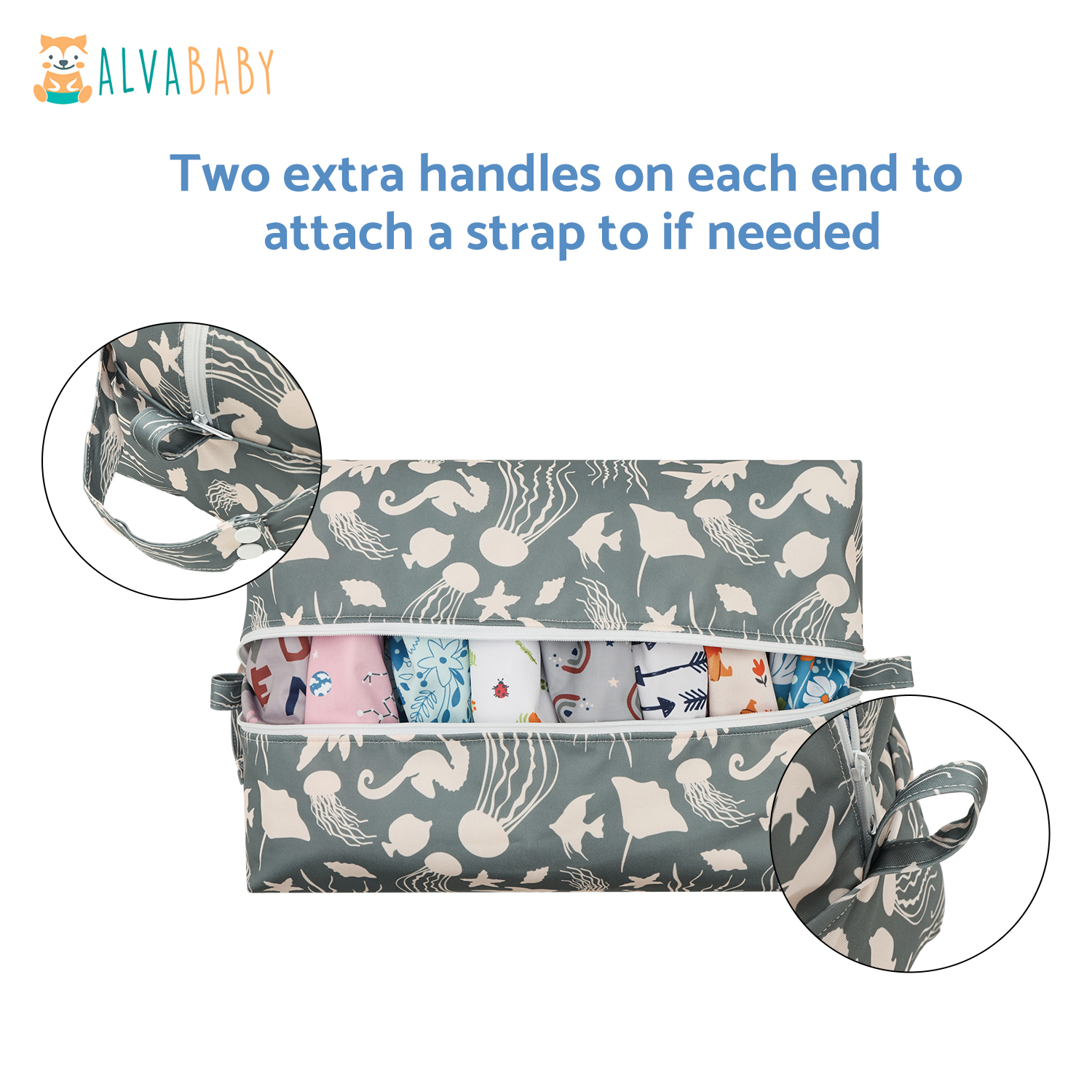 ALVABABY Diaper Pod, Waterproof Wet Bag for Daycare & Travel (Octopus, LP-EW54A)