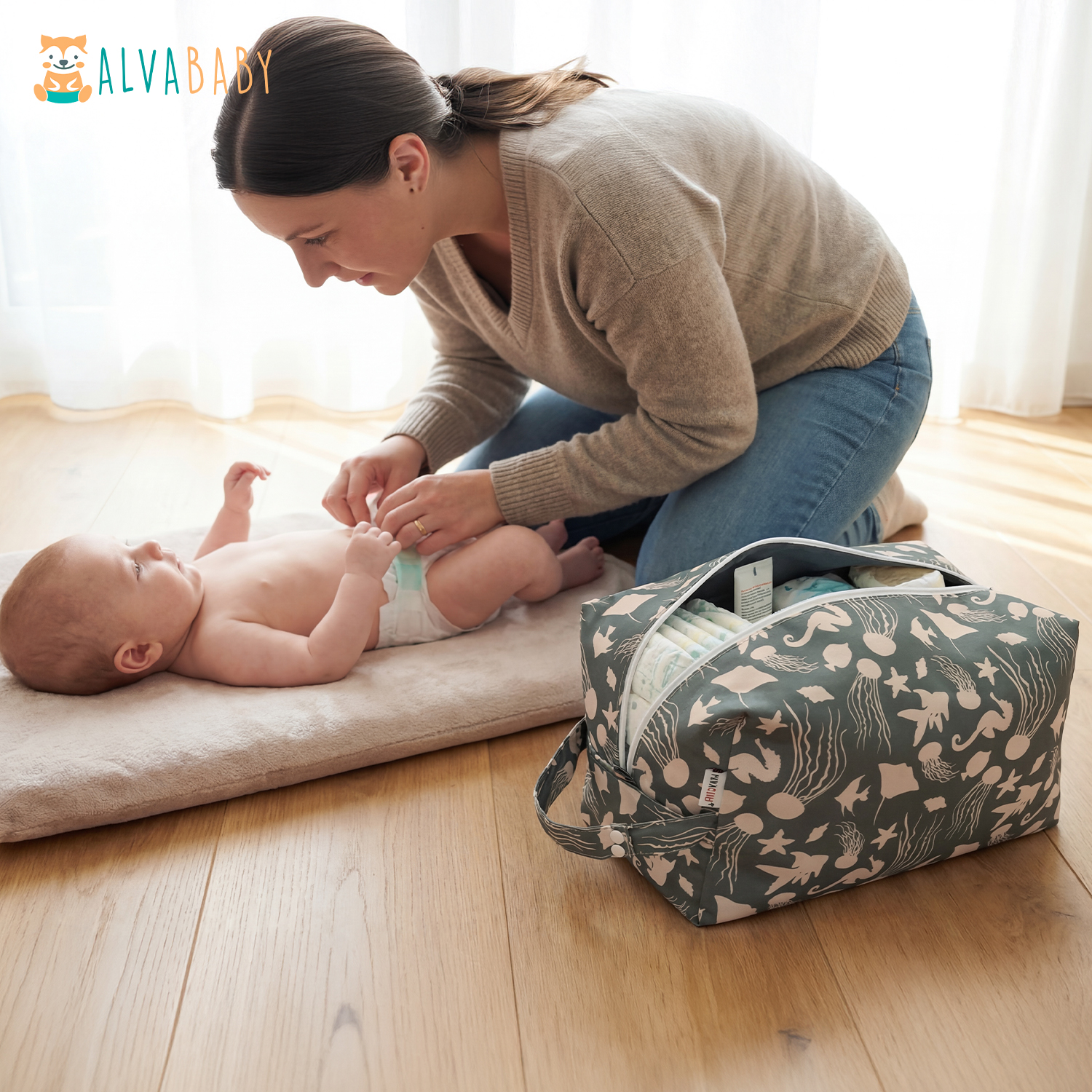 ALVABABY Diaper Pod, Waterproof Wet Bag for Daycare & Travel (Octopus, LP-EW54A)