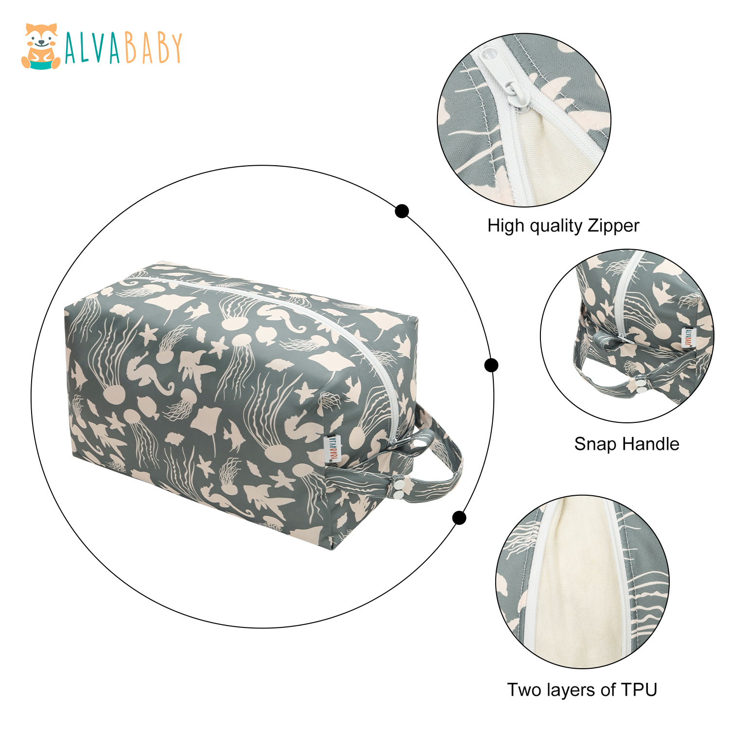 ALVABABY Diaper Pod, Waterproof Wet Bag for Daycare & Travel (Octopus, LP-EW54A)