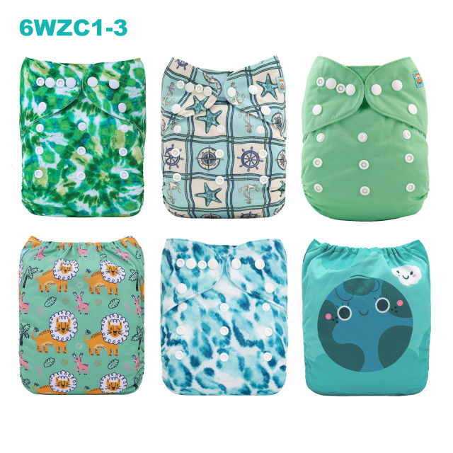 6-Pack Baby Cloth Diapers with 6 Microfiber Inserts - One Size Adjustable & Reusable Pocket Diapers for Infants & Toddlers