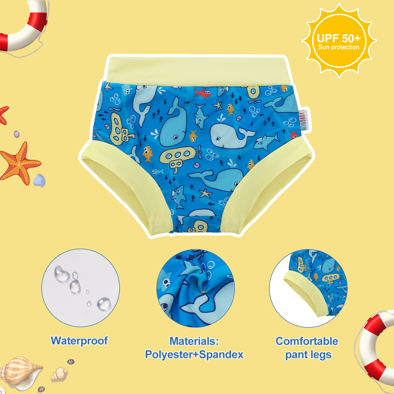 ALVABABY Swim Diapers 3pcs Baby & Toddler Reusable Waterproof Swimming Diaper for Boy's for Swim Classes 3XBS03