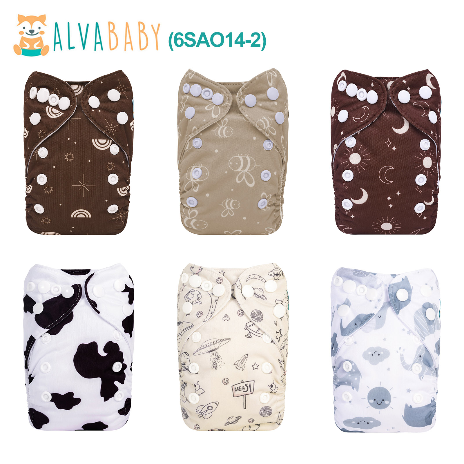 6-Pack Newborn Cloth Diapers with 6 Microfiber Inserts for Infants & Toddlers