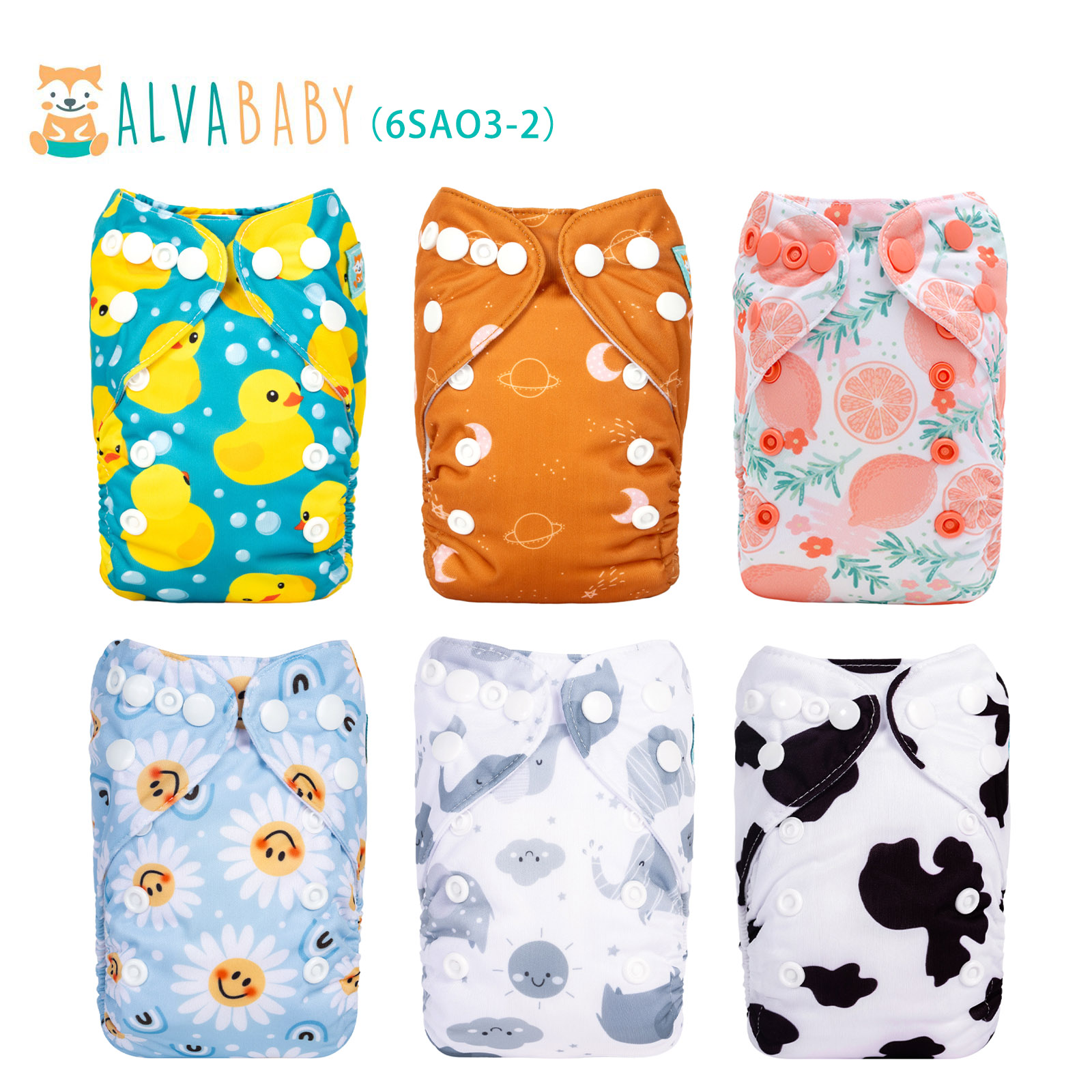 6-Pack Newborn Cloth Diapers with 6 Microfiber Inserts for Infants & Toddlers