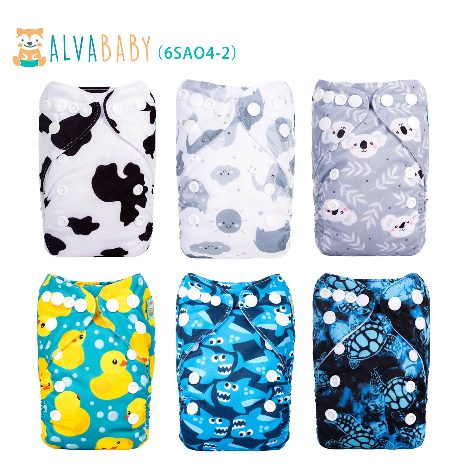 6-Pack Newborn Cloth Diapers with 6 Microfiber Inserts for Infants & Toddlers