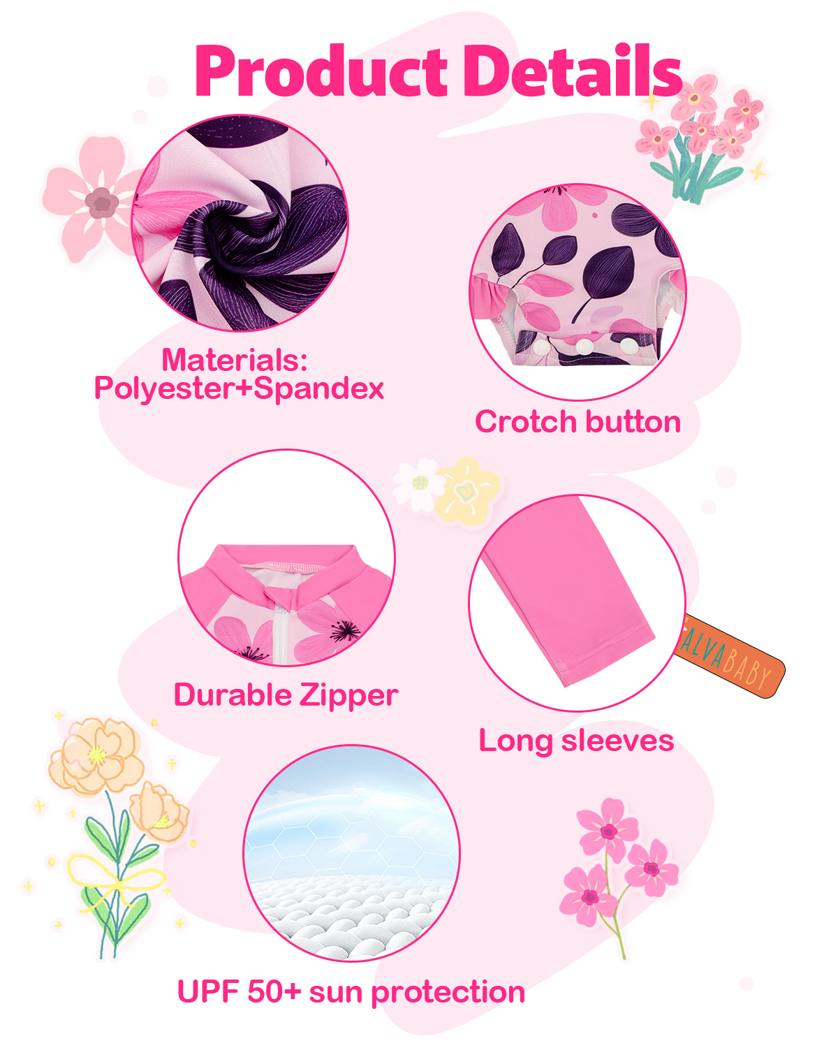 ALVABABY Girls' Rash Guard Sets, Long Sleeve One Piece Swimsuit with Hat, UPF 50 Sun Protection Swimwear for Outdoor Activities (ST-EG06)