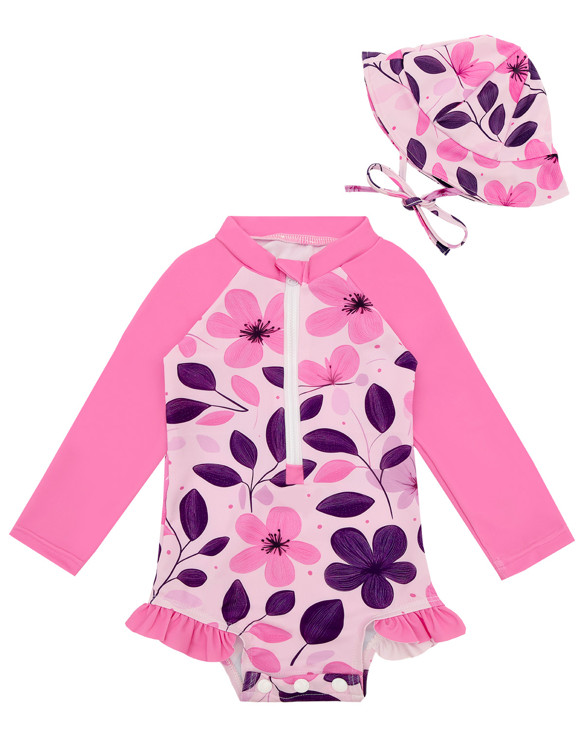 ALVABABY Girls' Rash Guard Sets, Long Sleeve One Piece Swimsuit with Hat, UPF 50 Sun Protection Swimwear for Outdoor Activities (ST-EG06)