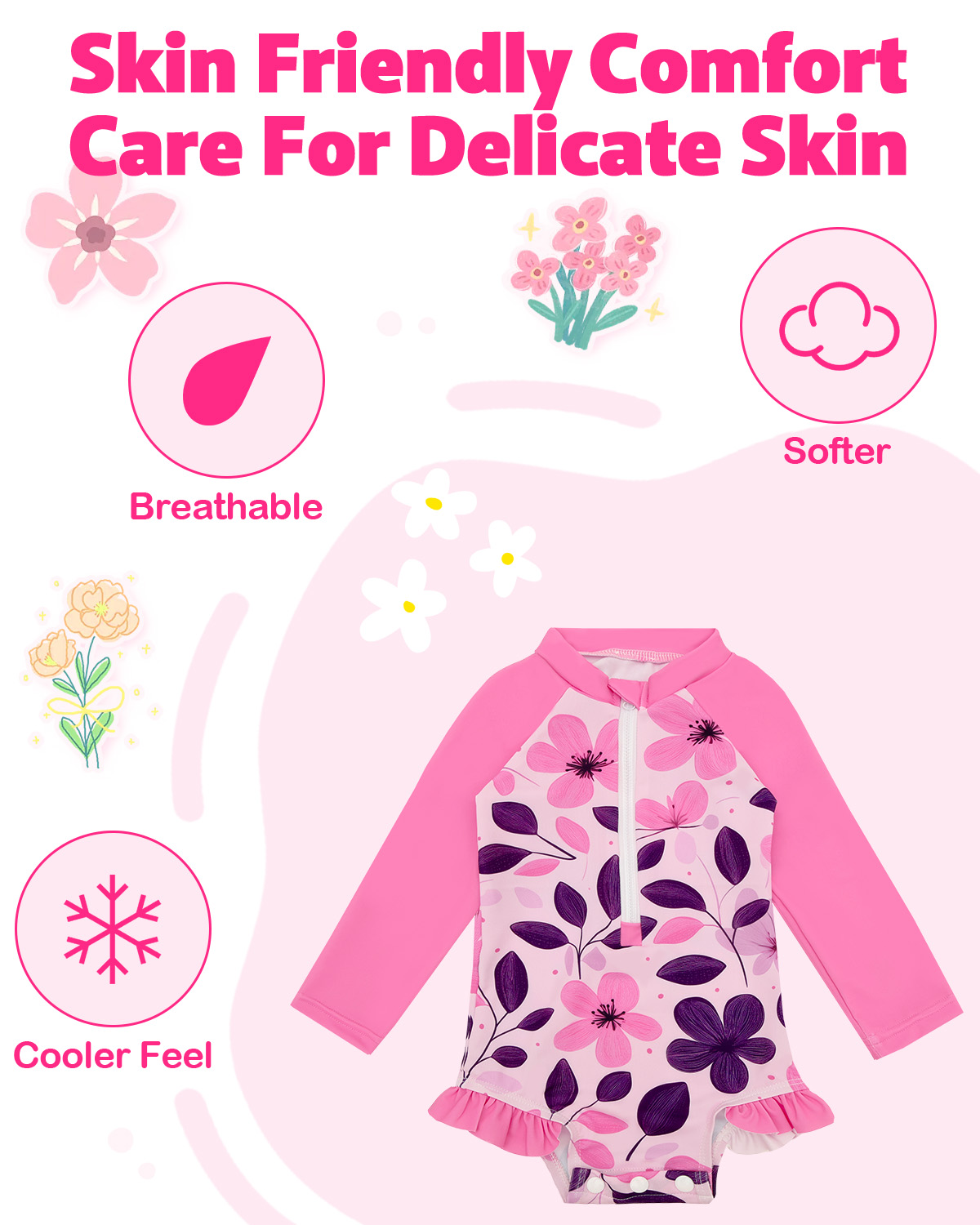 ALVABABY Girls' Rash Guard Sets, Long Sleeve One Piece Swimsuit with Hat, UPF 50 Sun Protection Swimwear for Outdoor Activities (ST-EG06)