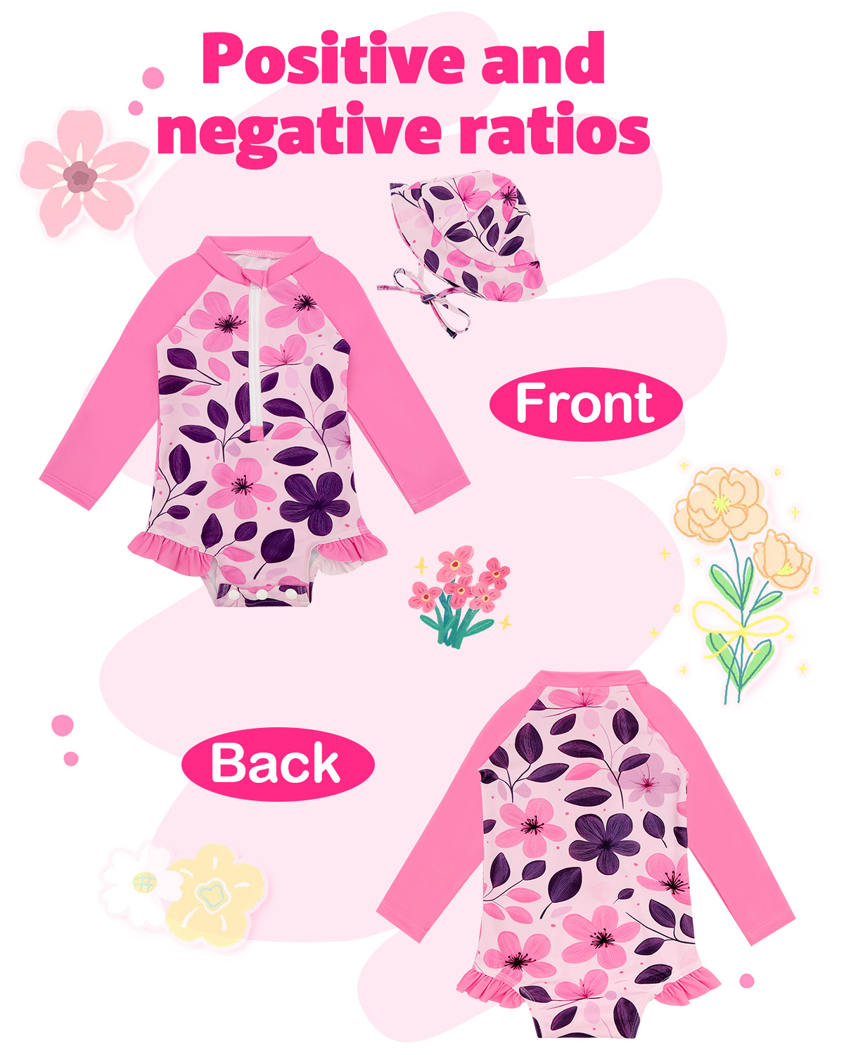 ALVABABY Girls' Rash Guard Sets, Long Sleeve One Piece Swimsuit with Hat, UPF 50 Sun Protection Swimwear for Outdoor Activities (ST-EG06)