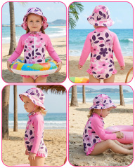 ALVA Girls' Rash Guard Sets, Long Sleeve One Piece Swimsuit with Hat, UPF 50 Sun Protection Swimwear for Outdoor Activities