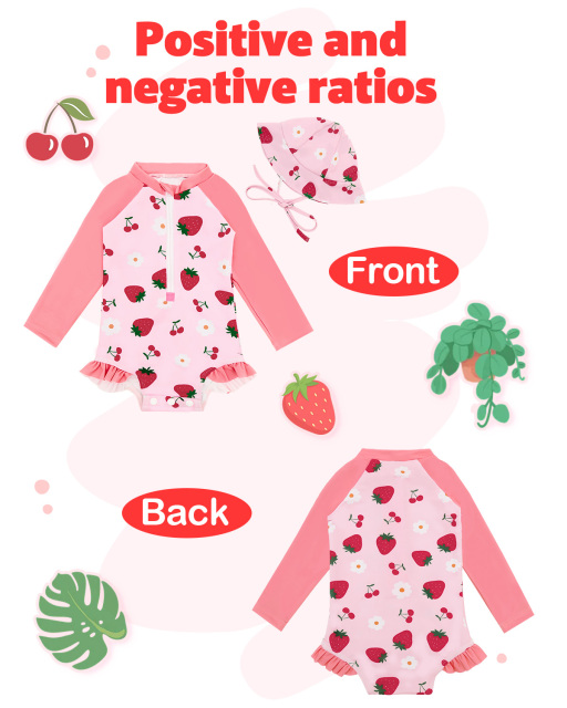 ALVA Girls' Rash Guard Sets, Long Sleeve One Piece Swimsuit with Hat, UPF 50 Sun Protection Swimwear for Outdoor Activities