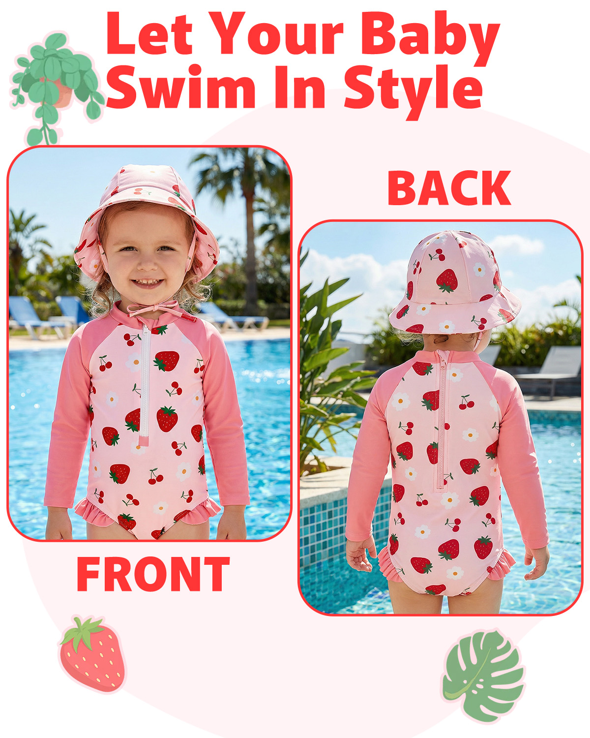 ALVABABY Girls' Rash Guard Sets, Long Sleeve One Piece Swimsuit with Hat, UPF 50 Sun Protection Swimwear for Outdoor Activities (ST-EG07)