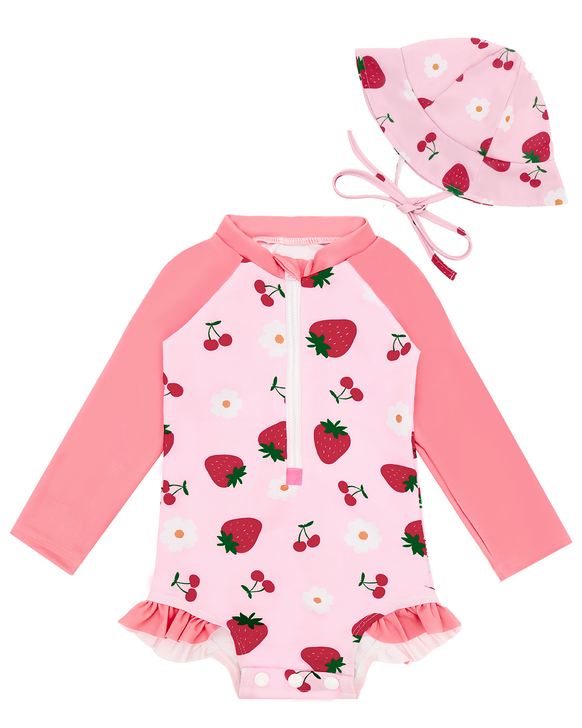 ALVABABY Girls' Rash Guard Sets, Long Sleeve One Piece Swimsuit with Hat, UPF 50 Sun Protection Swimwear for Outdoor Activities (ST-EG07)