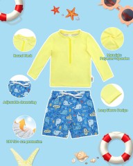 ALVABABY Long Sleeve Rashguards, Baby/Toddler Boys' Rash Guard Sets,Boy Swimsuit UPF 50+Two Piece Bathing Suit