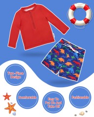 ALVABABY Long Sleeve Rashguards, Baby/Toddler Boys' Rash Guard Sets,Boy Swimsuit UPF 50+Two Piece Bathing Suit