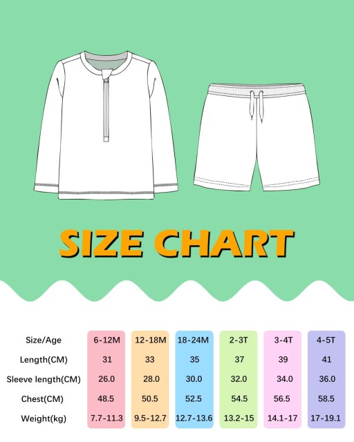 ALVABABY Long Sleeve Rashguards, Baby/Toddler Boys' Rash Guard Sets,Boy Swimsuit UPF 50+Two Piece Bathing Suit