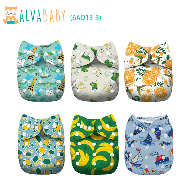 6-Pack All In One Diapers - One Size Adjustable & Reusable AIO Cloth Diaper for Infants & Toddlers