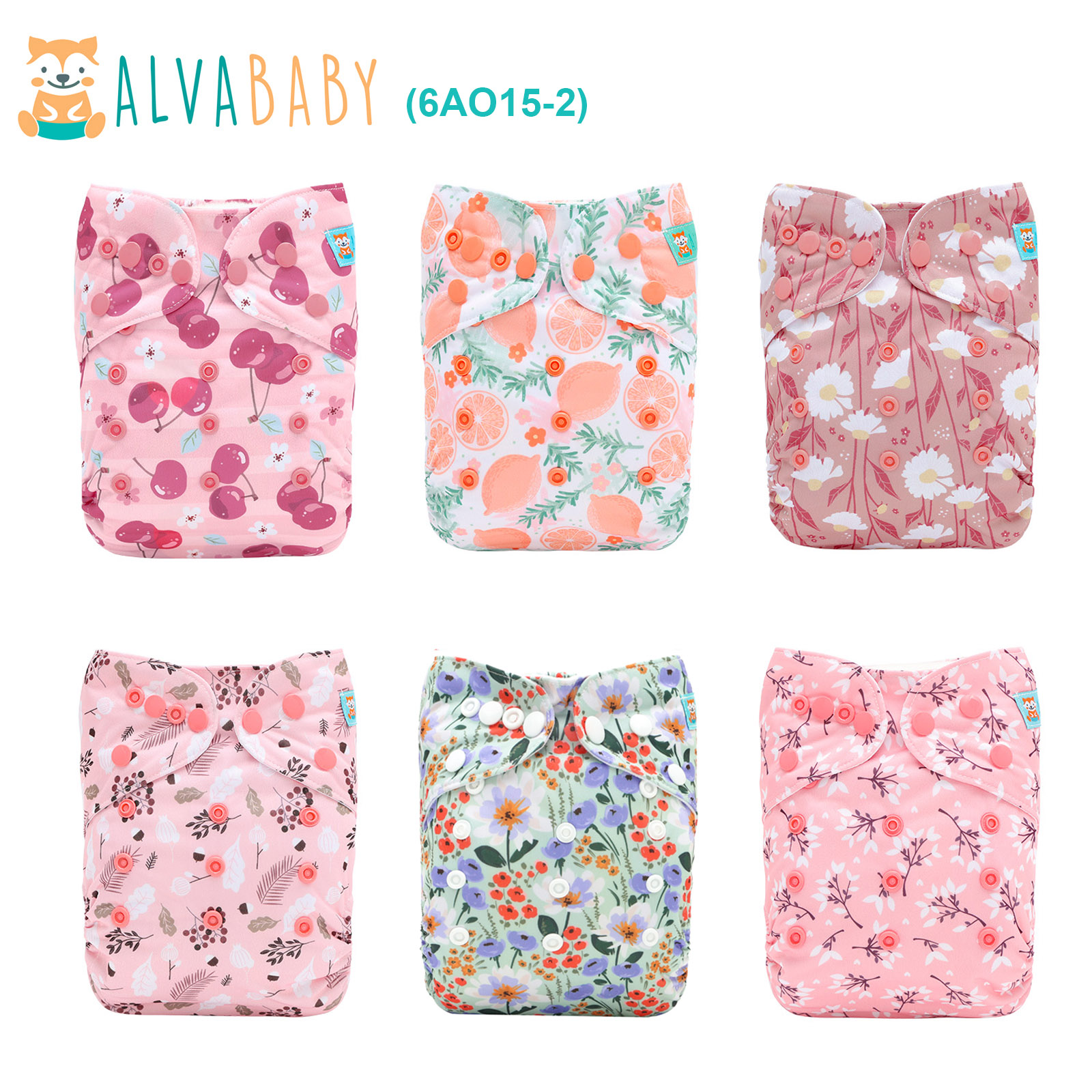 6-Pack All In One Diapers - One Size Adjustable & Reusable AIO Cloth Diaper for Infants & Toddlers